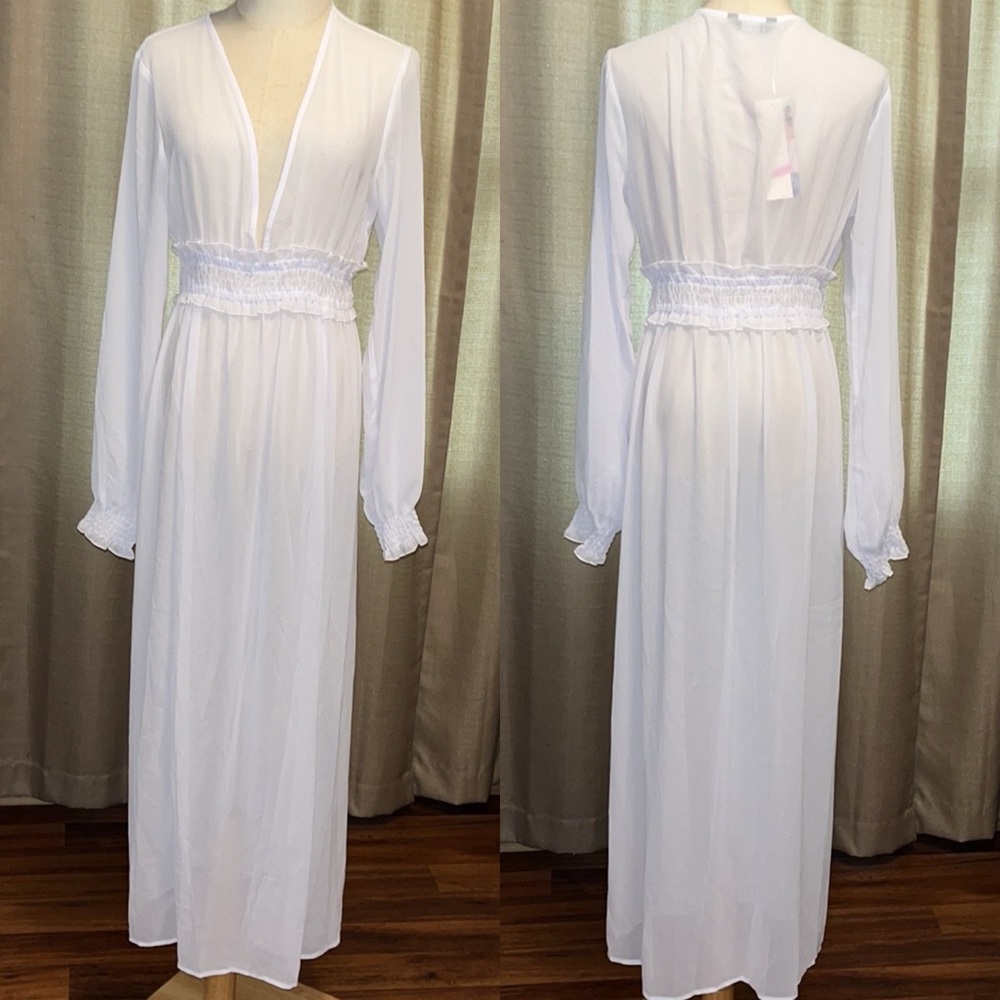Dokotoo Sheer White Long Sleeve Swimsuit Cover Up Bridal Lingerie Womens Medium